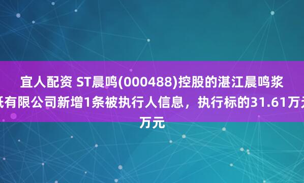 宜人配资 ST晨鸣(000488)控股的湛江晨鸣浆纸有限公司新增1条被执行人信息，执行标的31.61万元